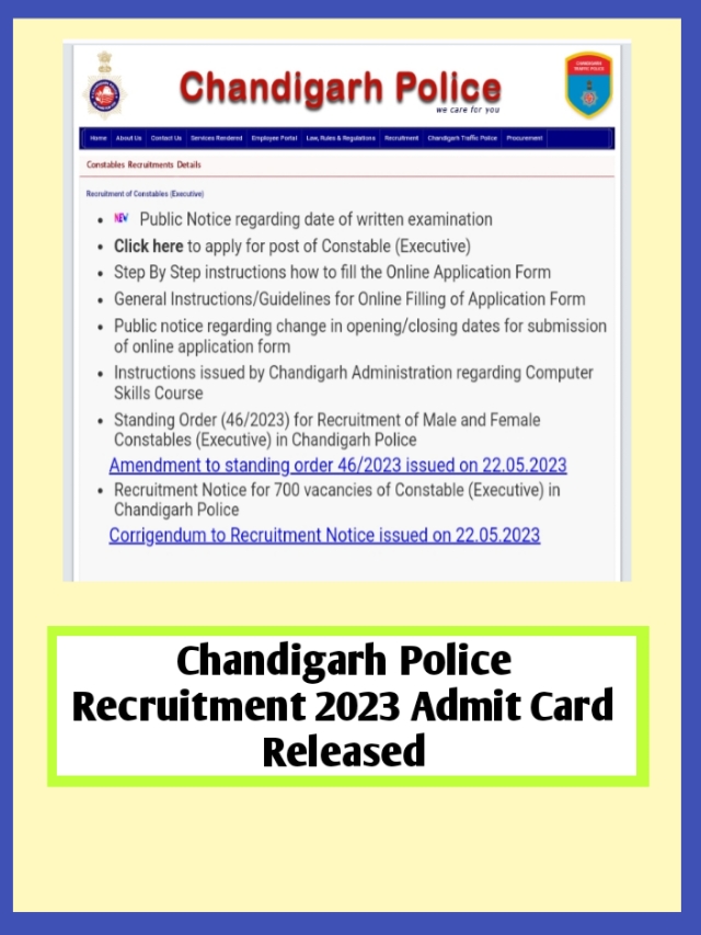 Chandigarh Police Recruitment 2023 Admit Card Released
