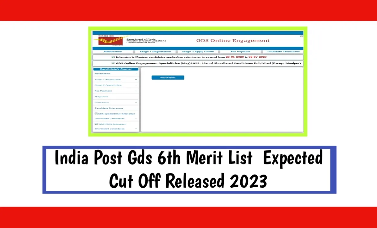 India Post GDS 6th Merit List Expected Cut Off Released 2023