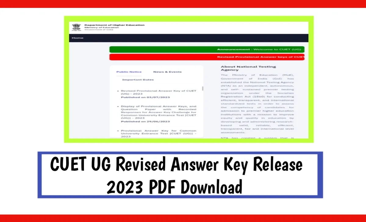 CUET UG Revised Answer Key Released 2023 PDF Download