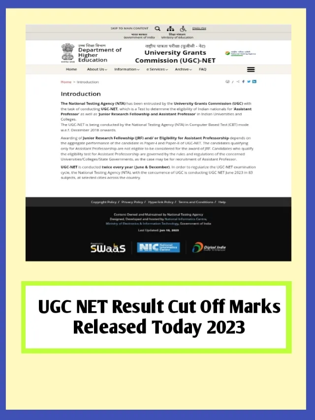 UGC NET Result Cut Off Marks Relased Today 2023