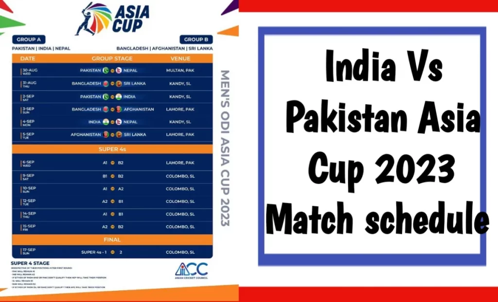 India Vs Pakistan Asia Cup 2023 Match Schedule