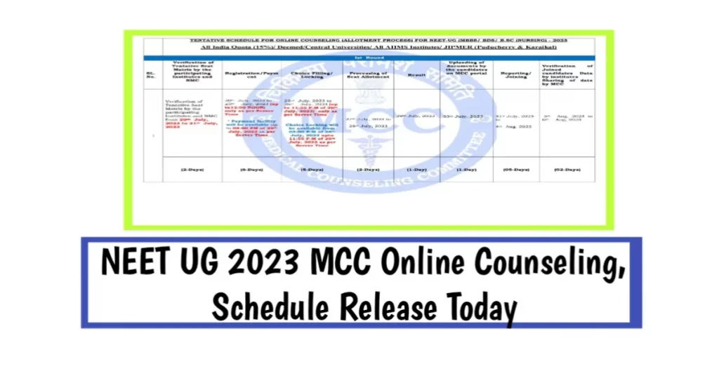 NEET UG 2023 MCC Online Counseling, Schedule Released Today