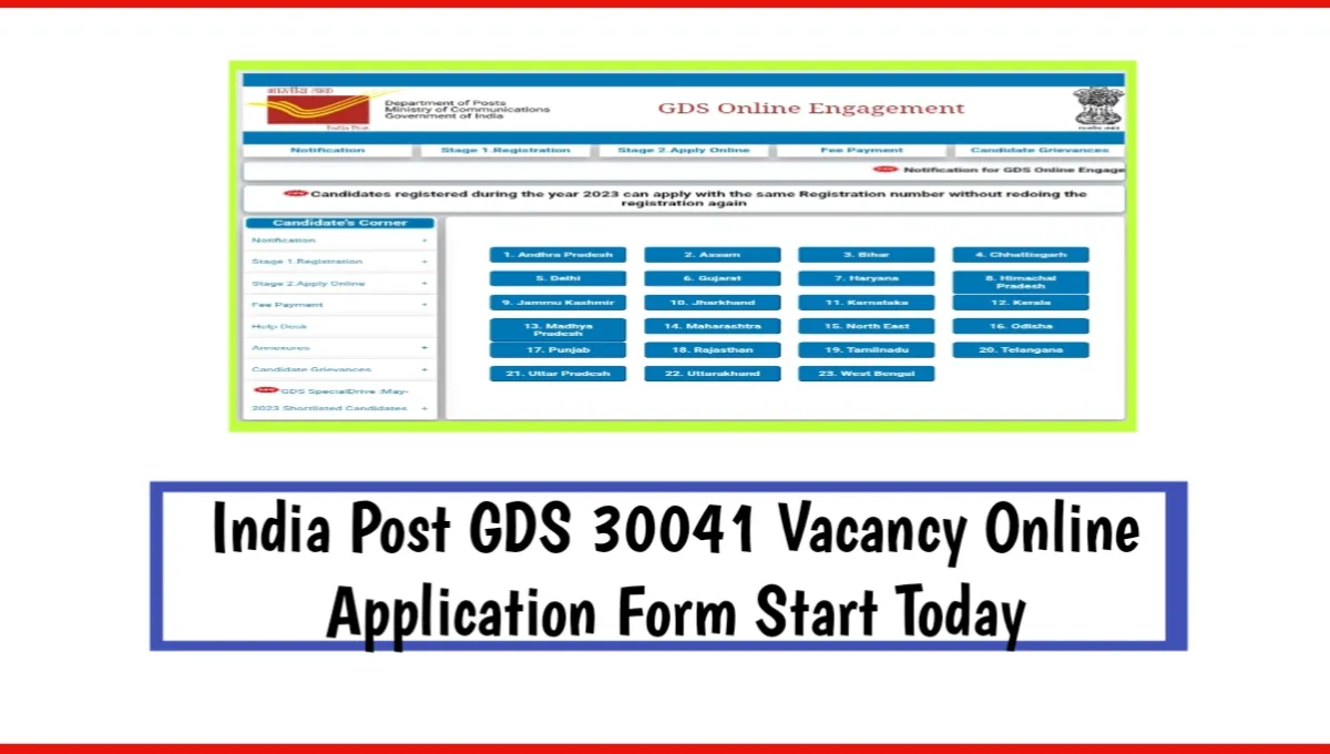 India Post GDS 30041 Vacancies Online Application For Start Today